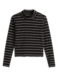 Tommy Hilfiger Black Sparkle Stripe Extra Slim Mock Neck Top