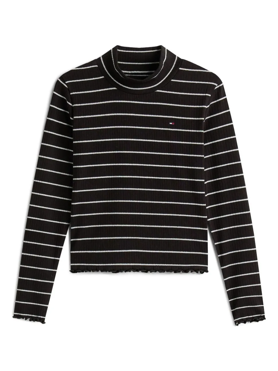 Tommy Hilfiger Black Sparkle Stripe Extra Slim Mock Neck Top