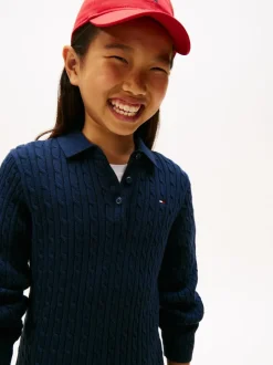Tommy Hilfiger Blue Cable Knit Polo Collar Jumper Dress