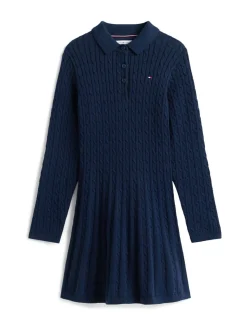 Tommy Hilfiger Blue Cable Knit Polo Collar Jumper Dress