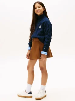 Tommy Hilfiger Blue Crest Embroidery Cable Knit Turtleneck Jumper