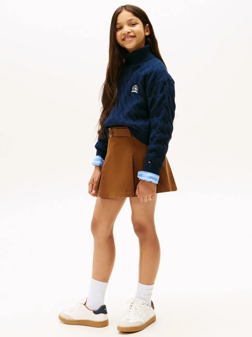 Tommy Hilfiger Blue Crest Embroidery Cable Knit Turtleneck Jumper