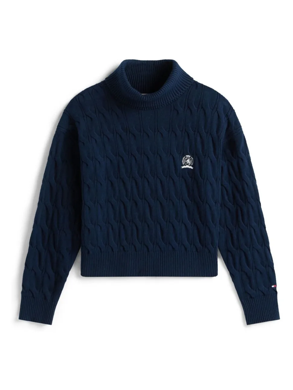 Tommy Hilfiger Blue Crest Embroidery Cable Knit Turtleneck Jumper