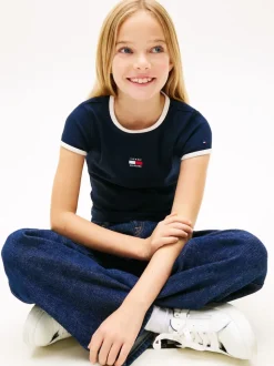 Tommy Hilfiger Blue Heritage Flag Ribbed Extra Slim T-Shirt