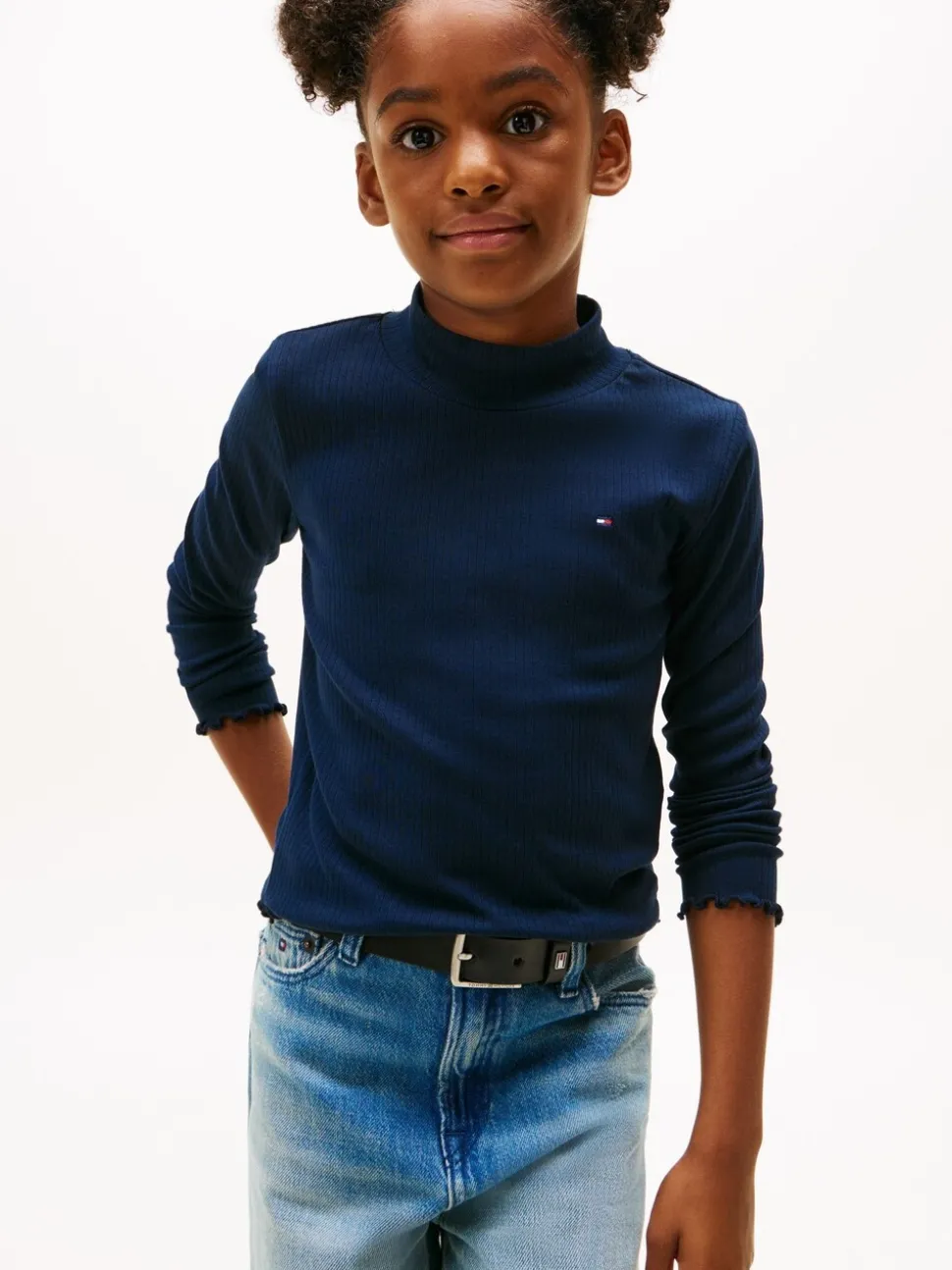 Tommy Hilfiger Blue Ribbed Extra Slim Mock Neck Top