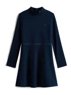 Tommy Hilfiger Blue Sparkle Logo Mock Neck Skater Dress