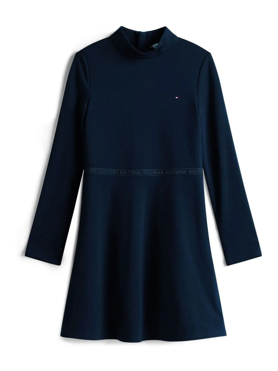 Tommy Hilfiger Blue Sparkle Logo Mock Neck Skater Dress