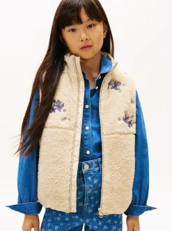 Tommy Hilfiger Brown Floral Embroidery Relaxed Teddy Gilet