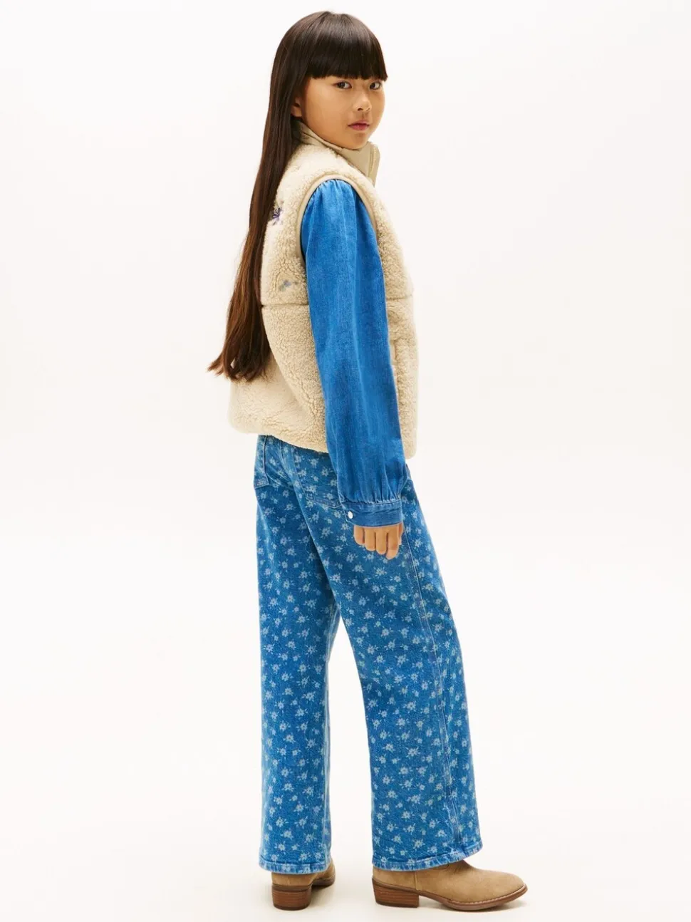 Tommy Hilfiger Brown Floral Embroidery Relaxed Teddy Gilet
