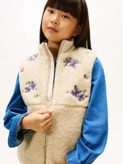 Tommy Hilfiger Brown Floral Embroidery Relaxed Teddy Gilet