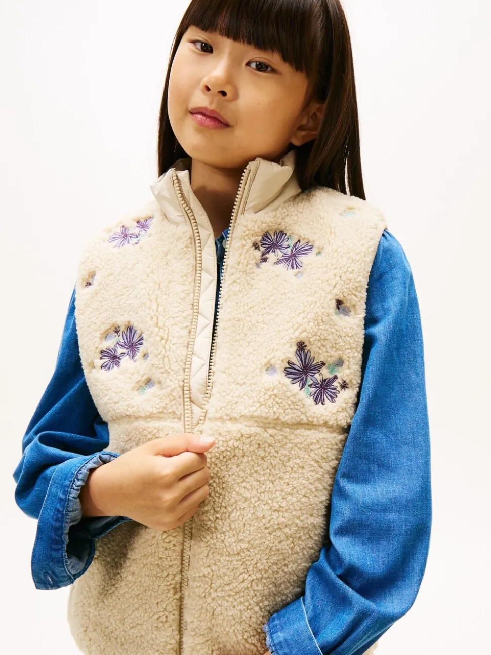 Tommy Hilfiger Brown Floral Embroidery Relaxed Teddy Gilet