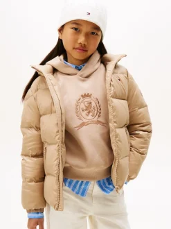 Tommy Hilfiger Brown Shiny Relaxed Hooded Puffer Jacket