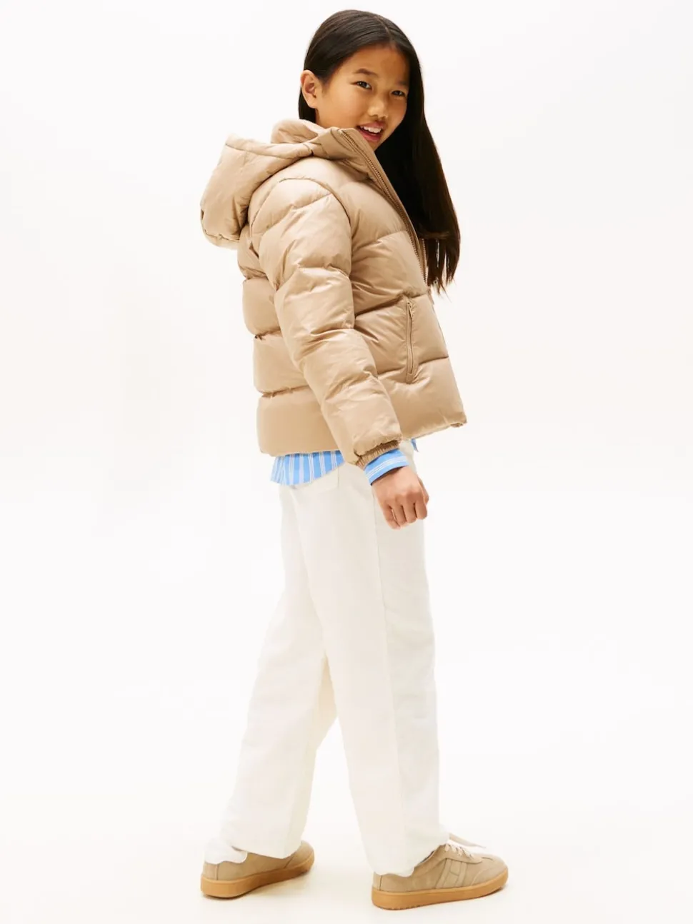 Tommy Hilfiger Brown Shiny Relaxed Hooded Puffer Jacket