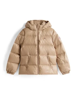 Tommy Hilfiger Brown Shiny Relaxed Hooded Puffer Jacket