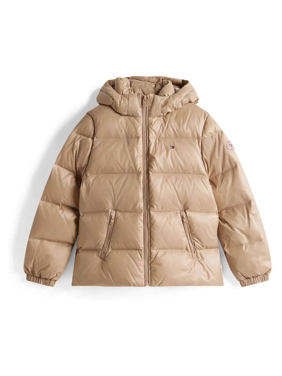 Tommy Hilfiger Brown Shiny Relaxed Hooded Puffer Jacket