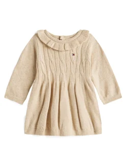 Tommy Hilfiger Cream Cable Knit Peter Pan Collar Dress