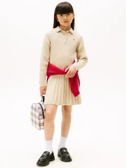 Tommy Hilfiger Cream Cable Knit Polo Collar Jumper Dress