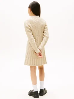 Tommy Hilfiger Cream Cable Knit Polo Collar Jumper Dress