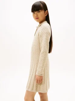 Tommy Hilfiger Cream Cable Knit Polo Collar Jumper Dress