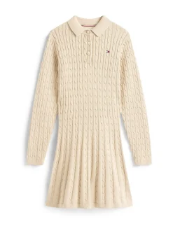 Tommy Hilfiger Cream Cable Knit Polo Collar Jumper Dress