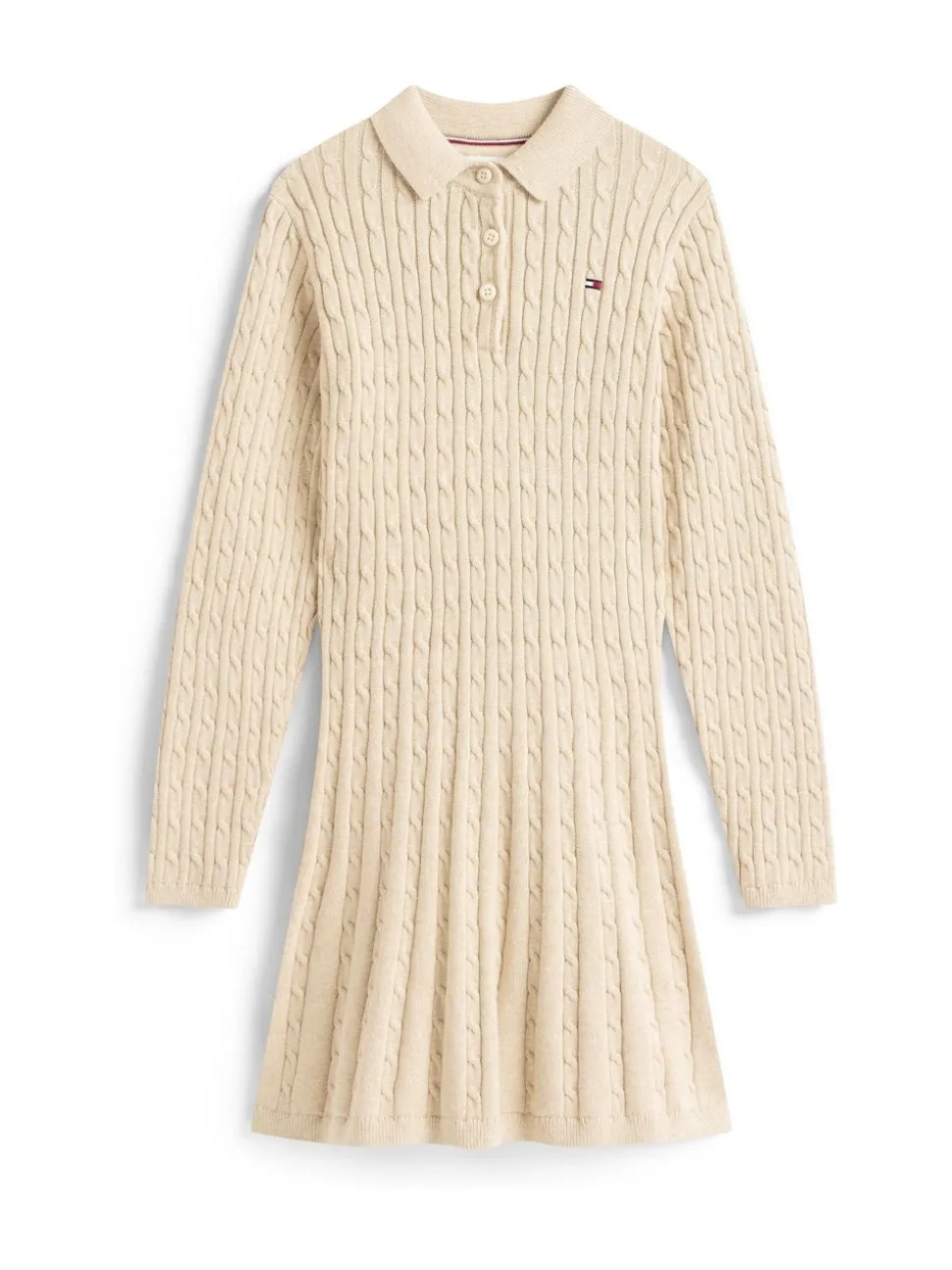 Tommy Hilfiger Cream Cable Knit Polo Collar Jumper Dress