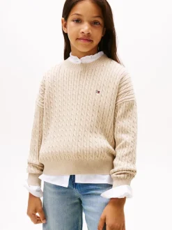 Tommy Hilfiger Cream Relaxed Cable Knit Jumper