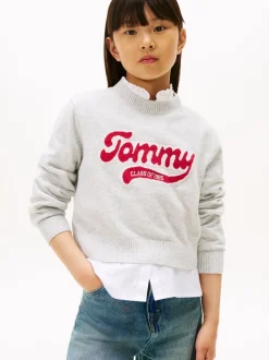 Tommy Hilfiger Grey Varsity Intarsia Logo Jumper