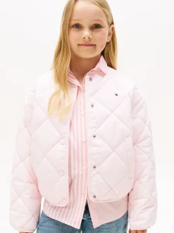 Tommy Hilfiger Pink Relaxed Flag Embroidery Quilted Jacket