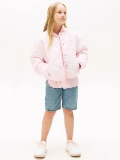 Tommy Hilfiger Pink Relaxed Flag Embroidery Quilted Jacket