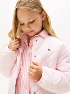 Tommy Hilfiger Pink Relaxed Flag Embroidery Quilted Jacket
