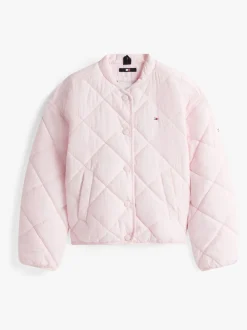 Tommy Hilfiger Pink Relaxed Flag Embroidery Quilted Jacket