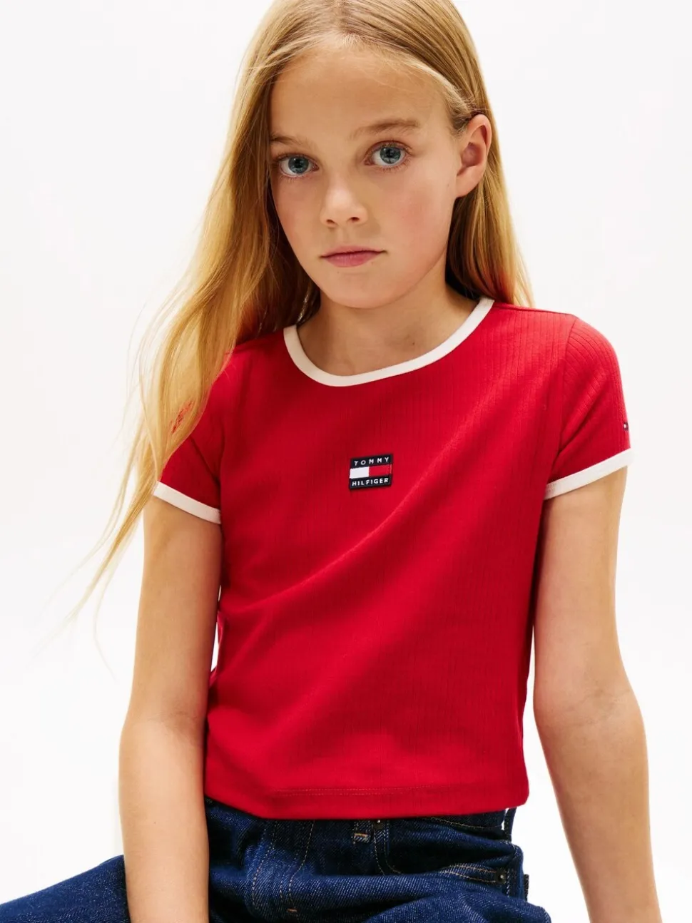 Tommy Hilfiger Red Heritage Flag Ribbed Extra Slim T-Shirt