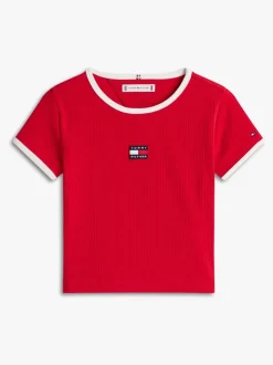 Tommy Hilfiger Red Heritage Flag Ribbed Extra Slim T-Shirt