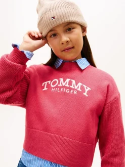 Tommy Hilfiger Red Logo Embroidery Relaxed Crew Neck Jumper