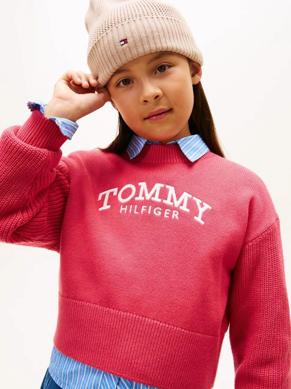 Tommy Hilfiger Red Logo Embroidery Relaxed Crew Neck Jumper