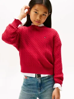 Tommy Hilfiger Red Relaxed Cable Knit Jumper