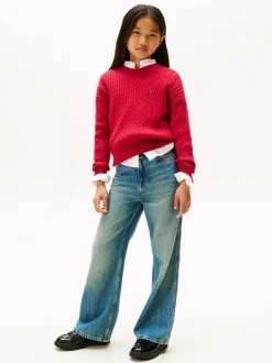 Tommy Hilfiger Red Relaxed Cable Knit Jumper