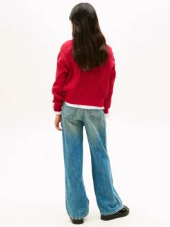 Tommy Hilfiger Red Relaxed Cable Knit Jumper