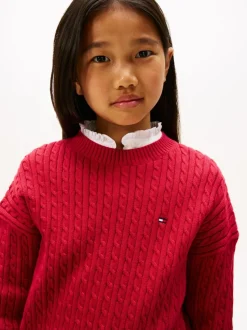 Tommy Hilfiger Red Relaxed Cable Knit Jumper