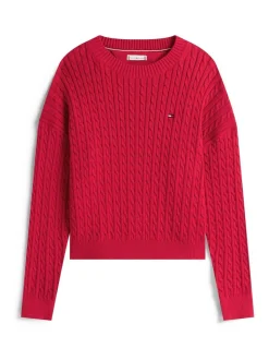 Tommy Hilfiger Red Relaxed Cable Knit Jumper