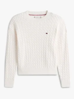 Tommy Hilfiger White Cable Knit Relaxed Jumper