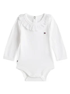 Tommy Hilfiger White Essential Broderie Anglaise Collar Bodysuit