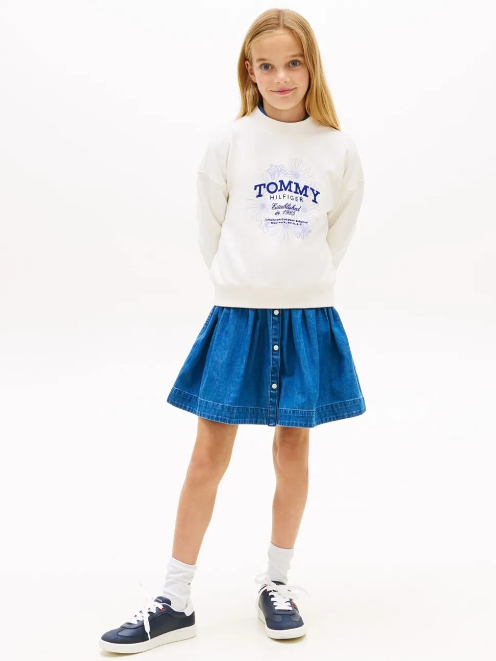 Tommy Hilfiger White Flock Logo Terry Crew Neck Sweatshirt