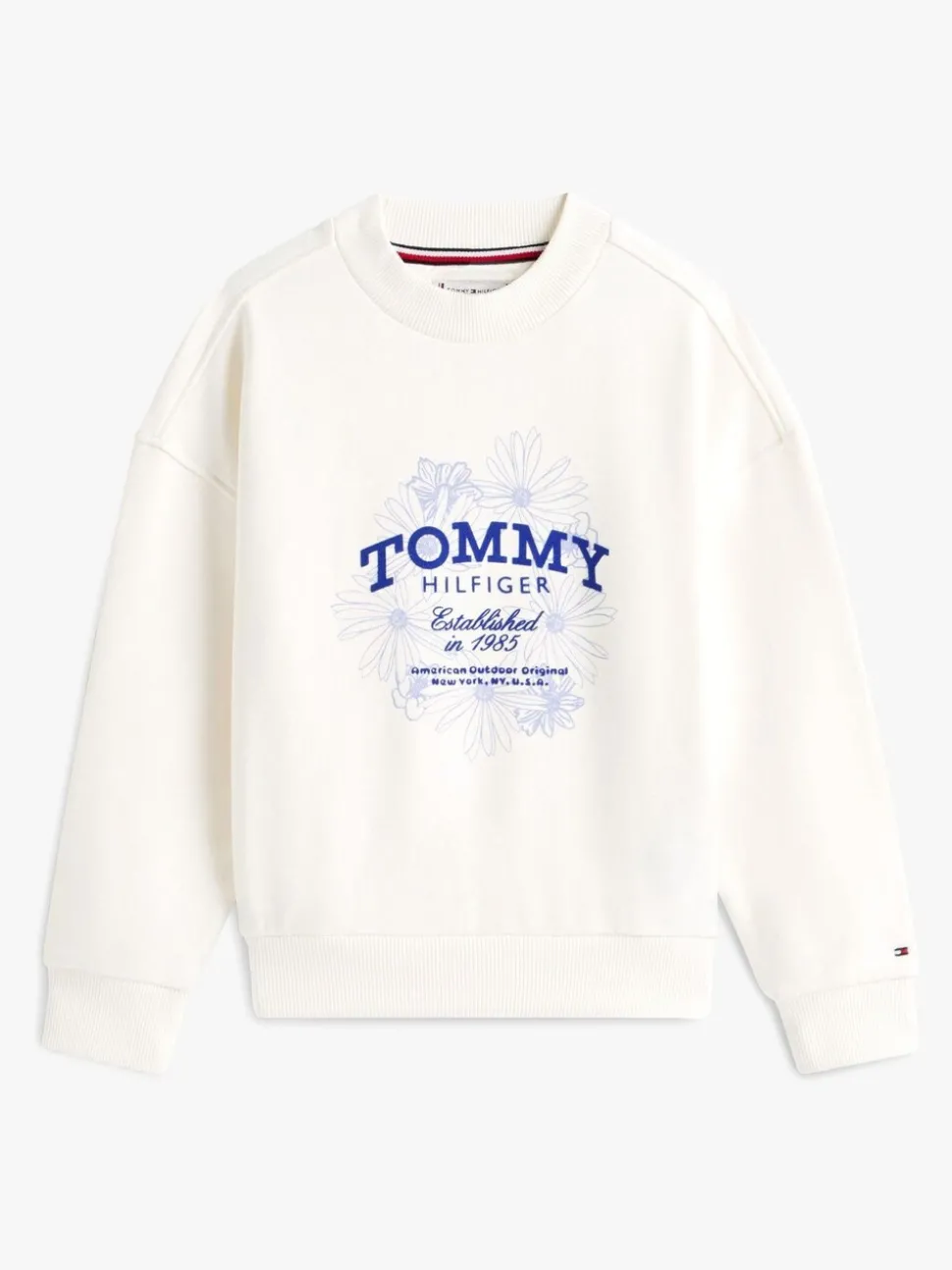 Tommy Hilfiger White Flock Logo Terry Crew Neck Sweatshirt