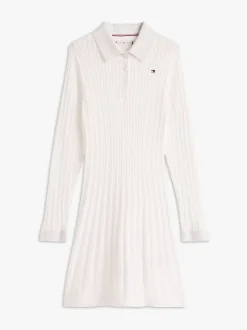 Tommy Hilfiger White Glitter Mini Cable Knit Jumper Dress