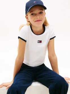 Tommy Hilfiger White Heritage Flag Ribbed Extra Slim T-Shirt