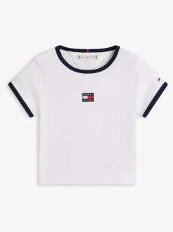 Tommy Hilfiger White Heritage Flag Ribbed Extra Slim T-Shirt
