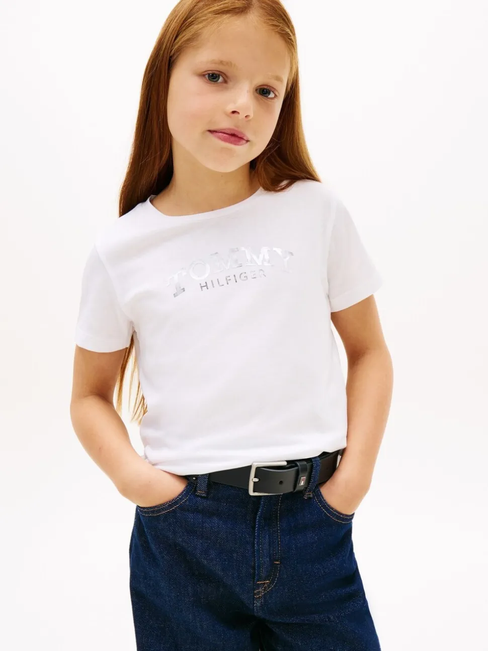 Tommy Hilfiger White Metallic Logo Slim Crew Neck T-Shirt