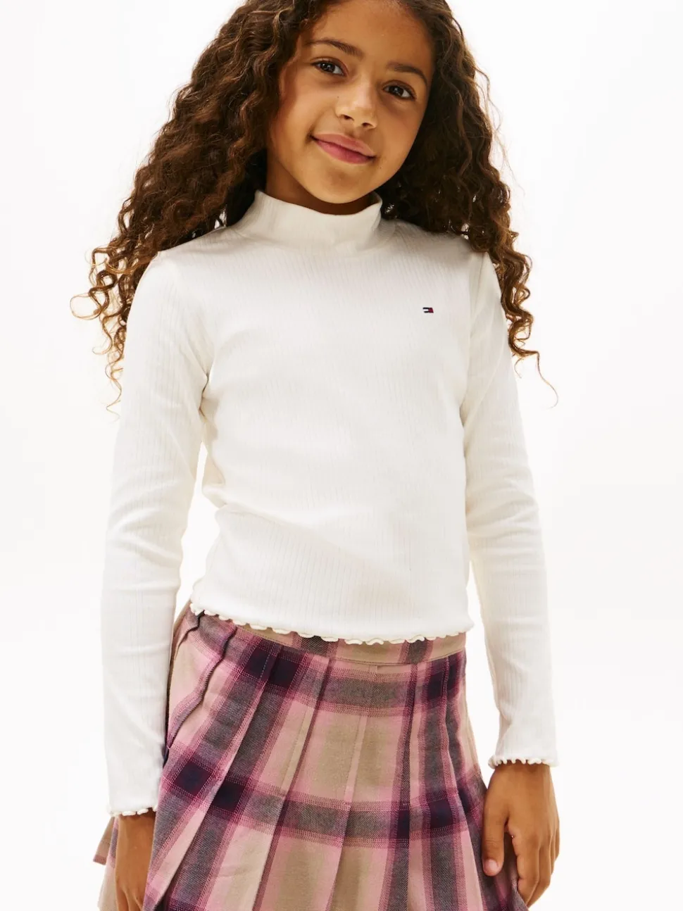 Tommy Hilfiger White Ribbed Extra Slim Mock Neck Top