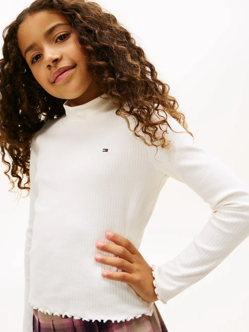 Tommy Hilfiger White Ribbed Extra Slim Mock Neck Top